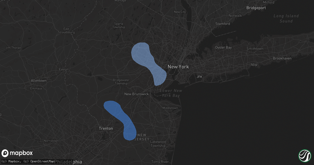 Hail map in Carteret, NJ on July 25, 2025