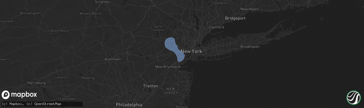 Hail map in Elizabeth, NJ on July 25, 2025