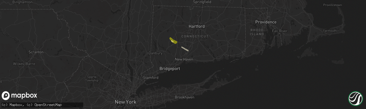 Hail map in Hamden, CT on July 25, 2025