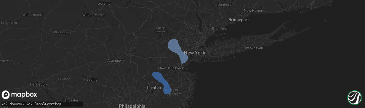 Hail map in Hillside, NJ on July 25, 2025