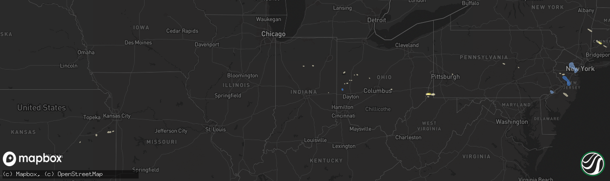 Hail map in Indiana on July 25, 2025
