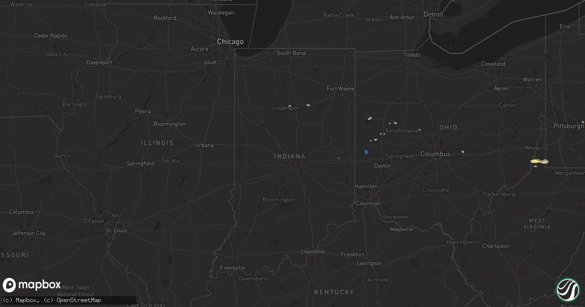 Hail map in Indiana on July 25, 2025