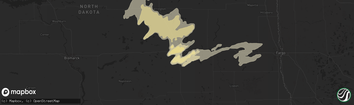Hail map in Jamestown, ND on July 25, 2025