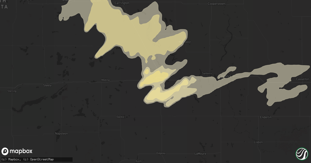 Hail map in Jamestown, ND on July 25, 2025