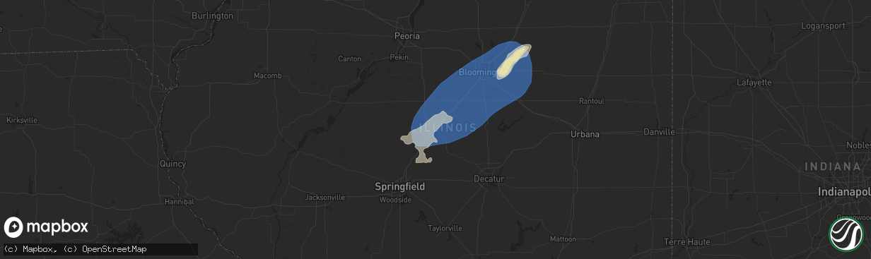 Hail map in Lincoln, IL on July 25, 2025