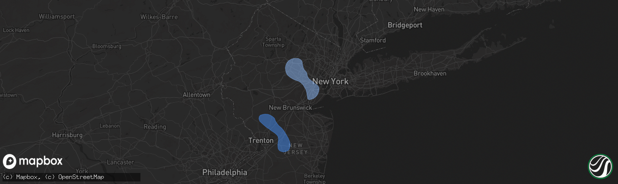 Hail map in Linden, NJ on July 25, 2025