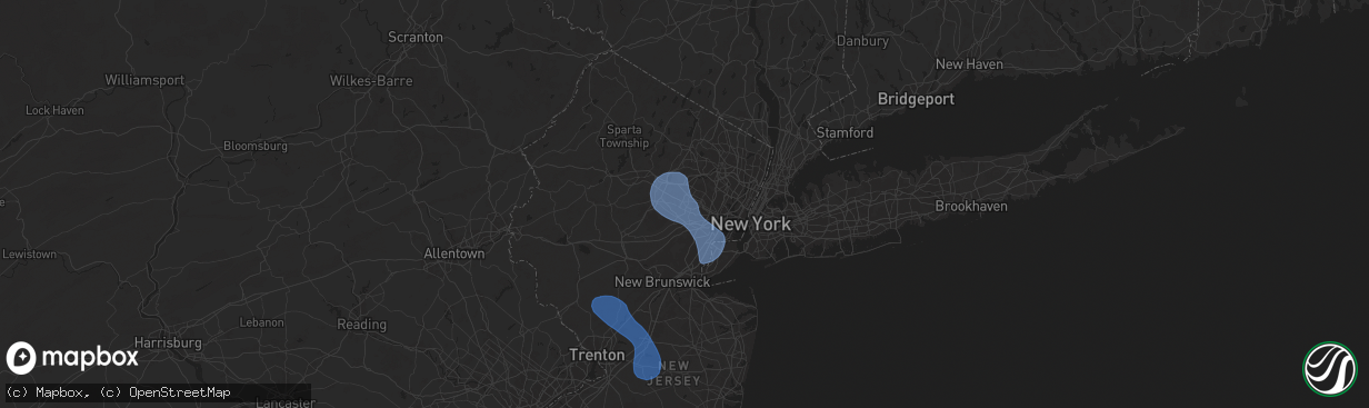 Hail map in Livingston, NJ on July 25, 2025