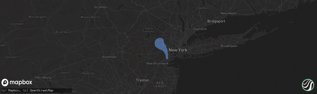 Hail map in Madison, NJ on July 25, 2025