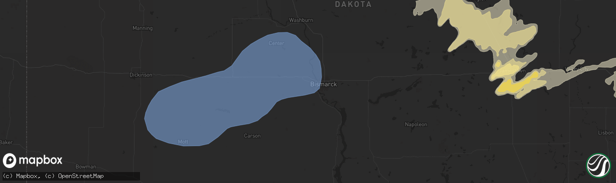 Hail map in Mandan, ND on July 25, 2025
