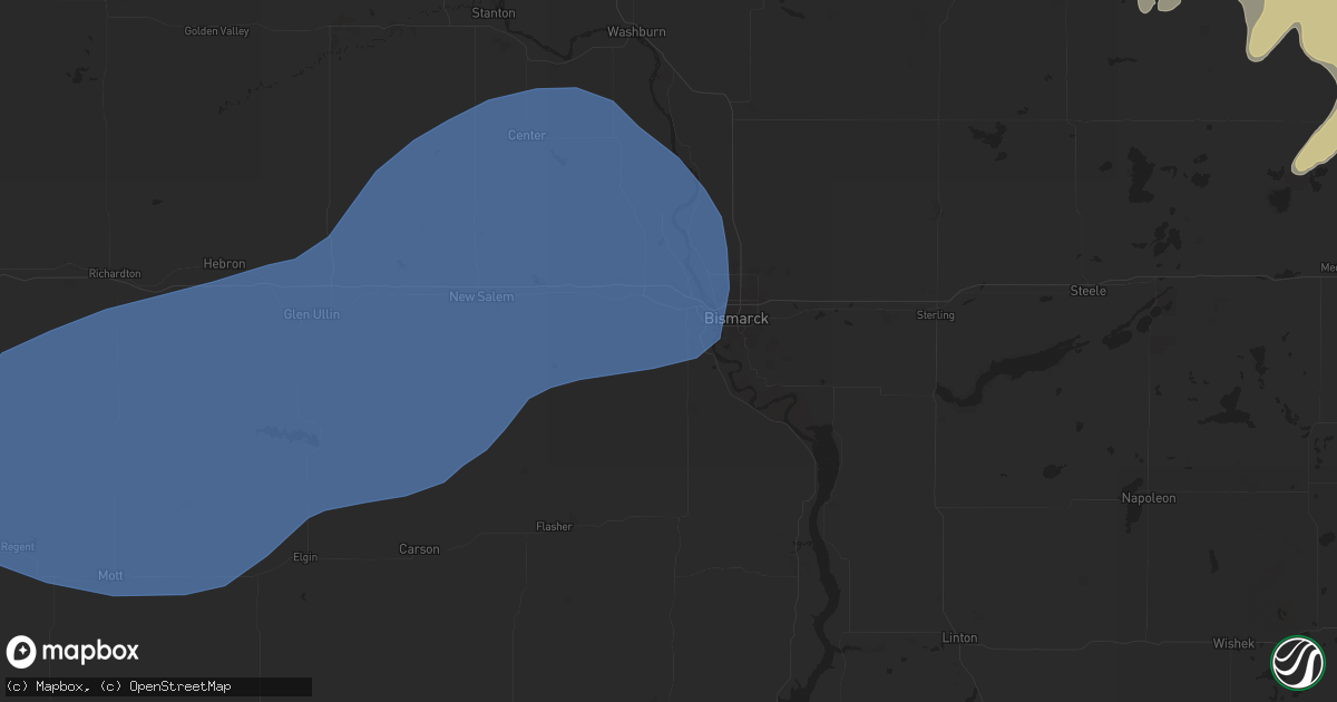 Hail map in Mandan, ND on July 25, 2025