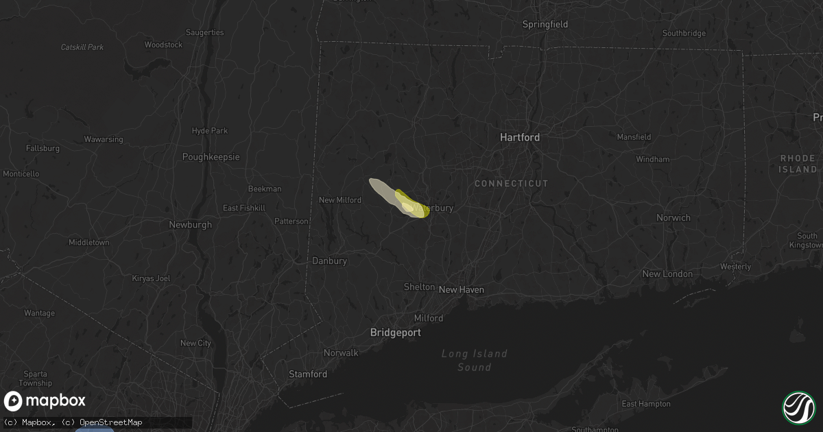 Hail map in Middlebury, CT on July 25, 2025