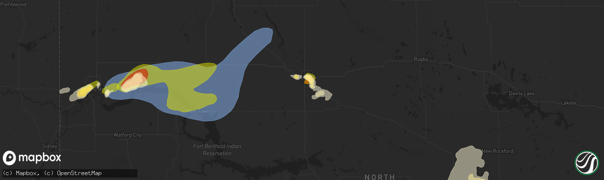 Hail map in Minot, ND on July 25, 2025