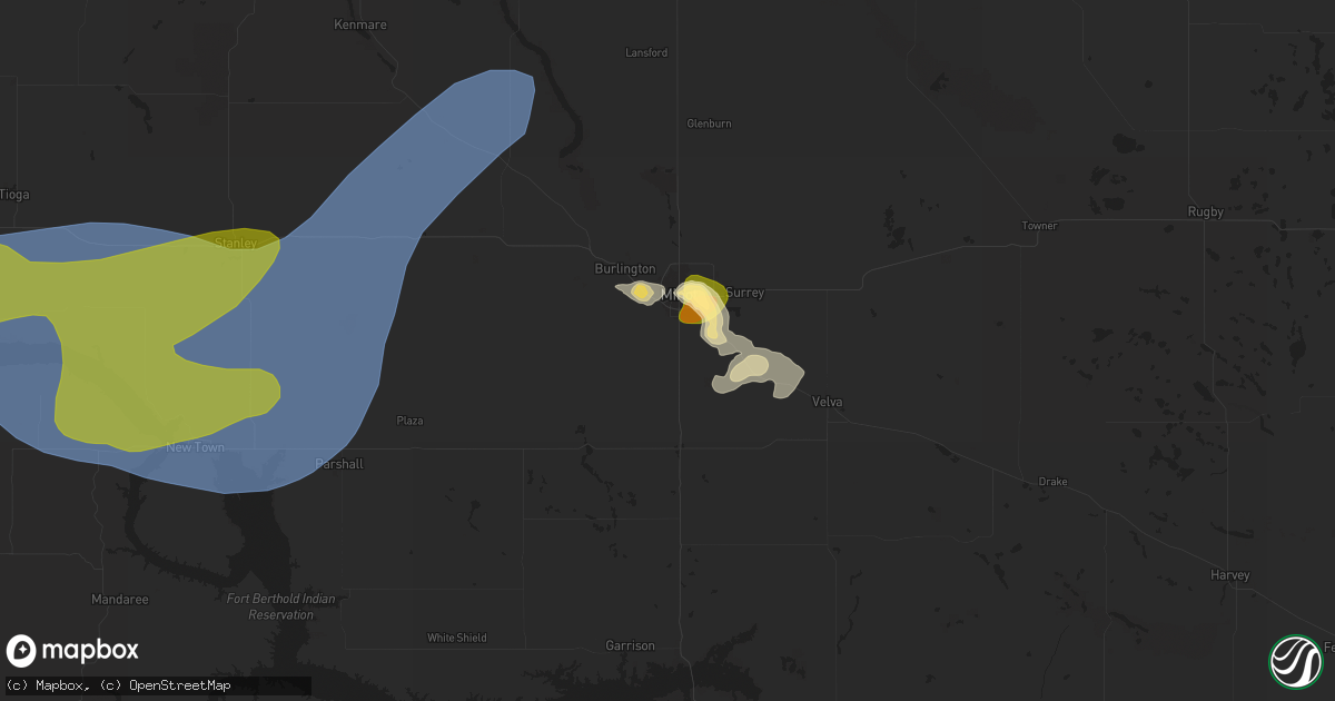 Hail map in Minot, ND on July 25, 2025