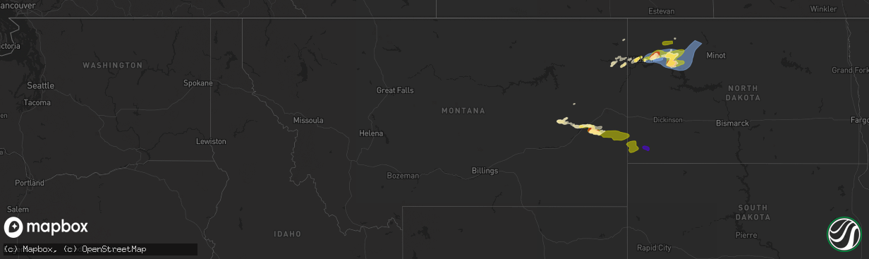 Hail map in Montana on July 25, 2025