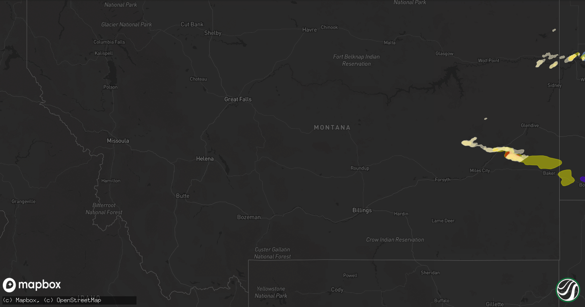 Hail map in Montana on July 25, 2025