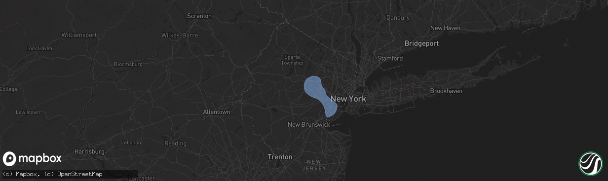 Hail map in Morristown, NJ on July 25, 2025