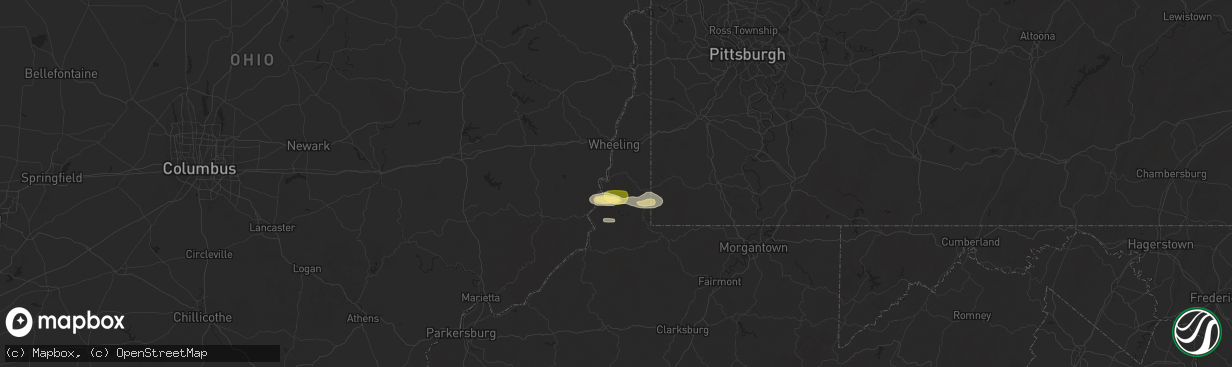 Hail map in Moundsville, WV on July 25, 2025