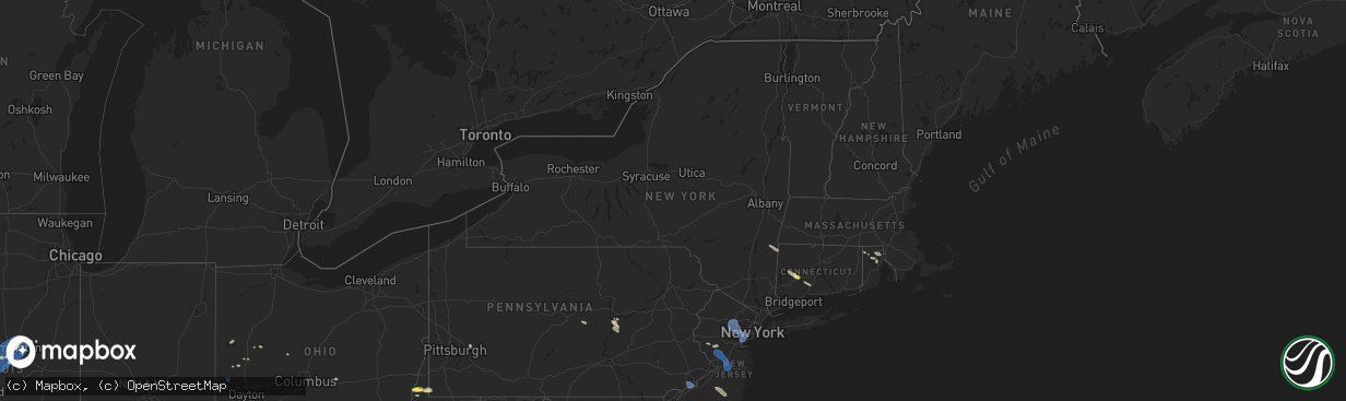 Hail map in New York on July 25, 2025