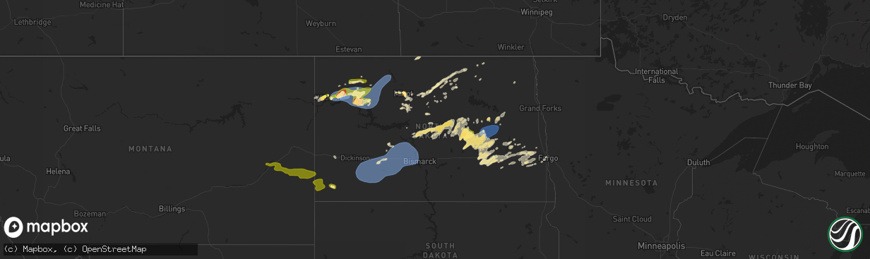Hail map in North Dakota on July 25, 2025