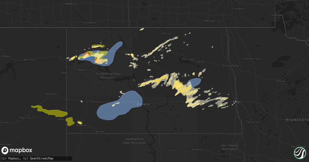 Hail map in North Dakota on July 25, 2025
