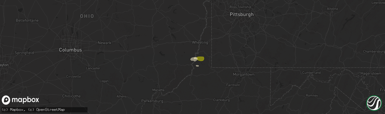 Hail map in Powhatan Point, OH on July 25, 2025