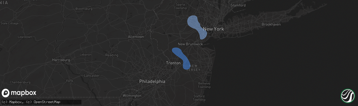 Hail map in Princeton, NJ on July 25, 2025