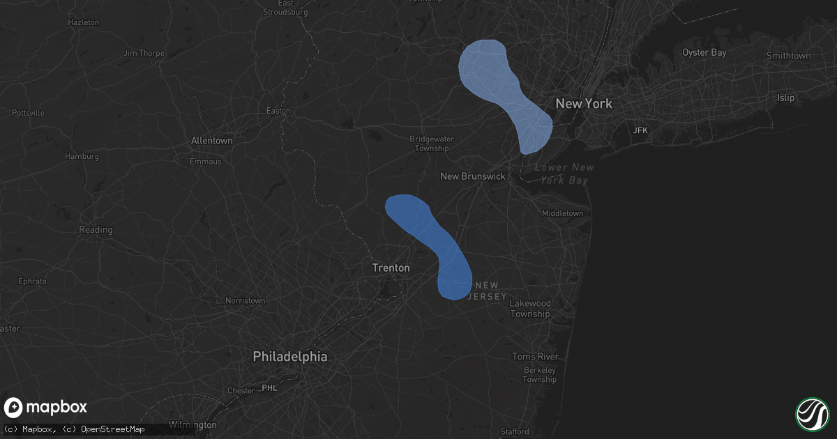 Hail map in Princeton, NJ on July 25, 2025