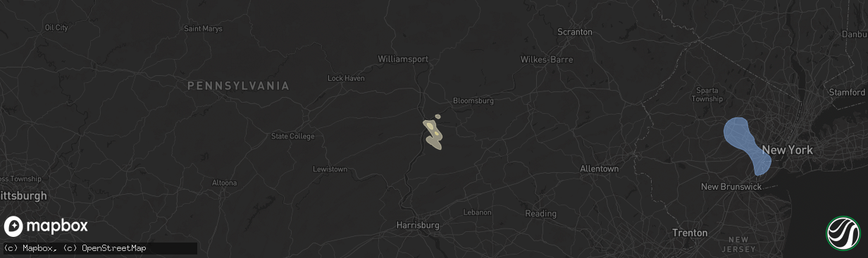 Hail map in Sunbury, PA on July 25, 2025