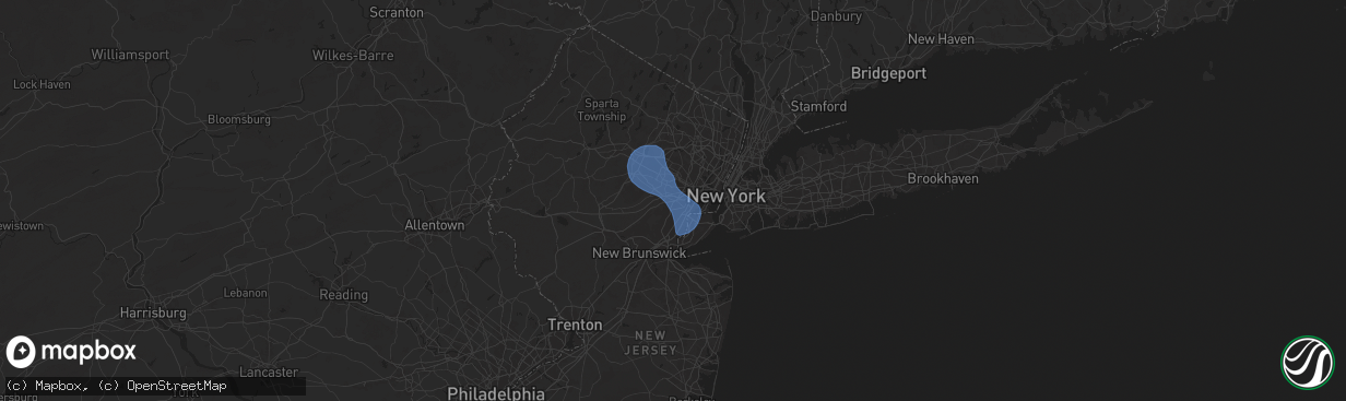 Hail map in Union, NJ on July 25, 2025