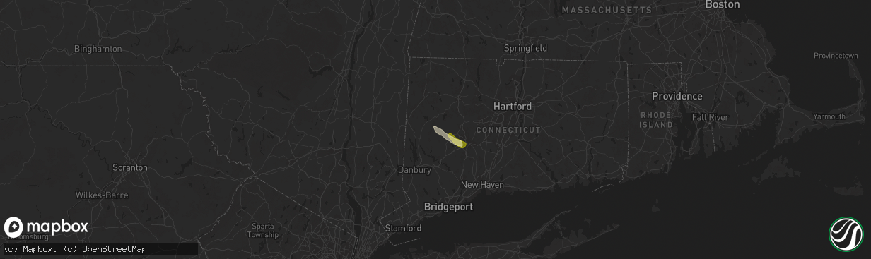Hail map in Washington, CT on July 25, 2025