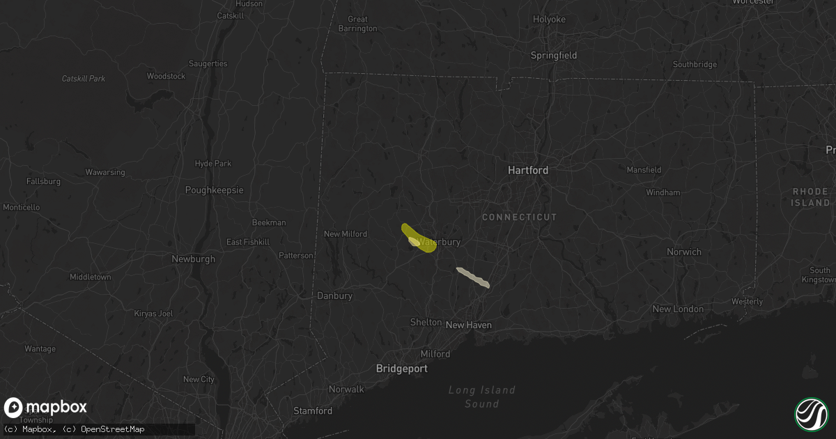 Hail map in Watertown, CT on July 25, 2025