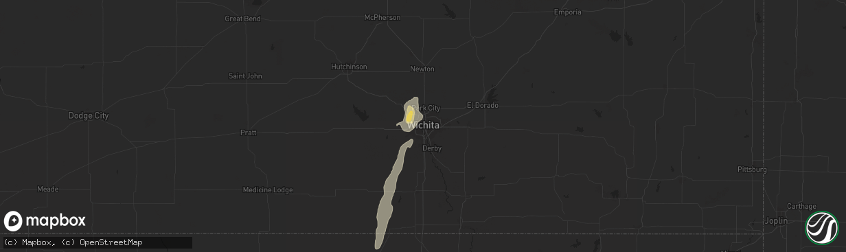 Hail map in Wichita, KS on July 25, 2025