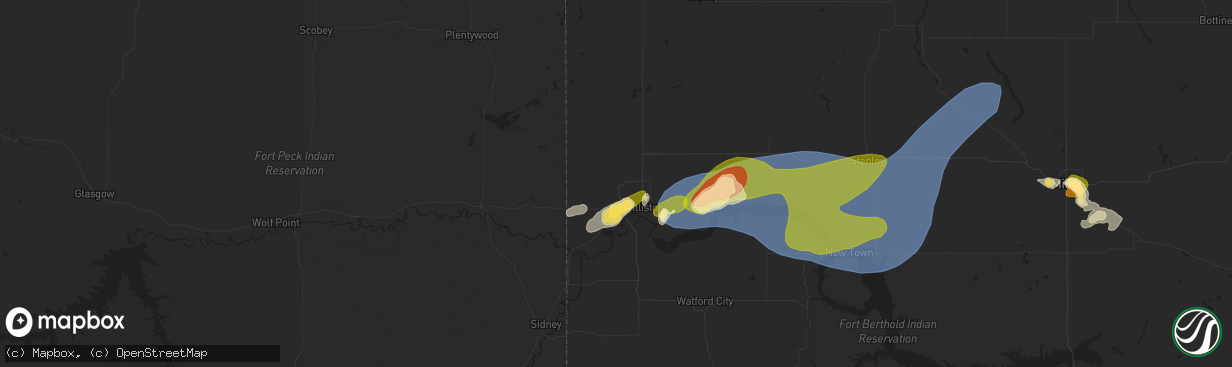 Hail map in Williston, ND on July 25, 2025