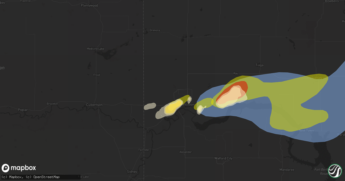 Hail map in Williston, ND on July 25, 2025