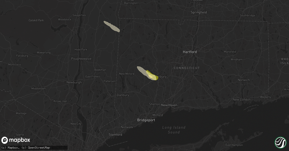 Hail map in Woodbury, CT on July 25, 2025