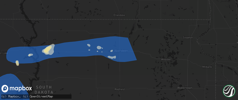 Hail map in Aberdeen, SD on July 25, 2026