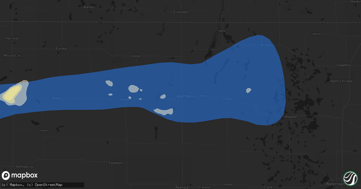 Hail map in Aberdeen, SD on July 25, 2026