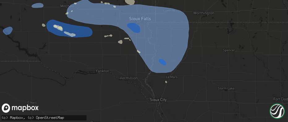 Hail map in Alcester, SD on July 25, 2026