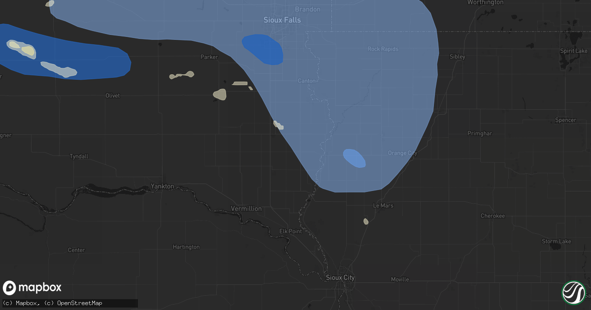 Hail map in Alcester, SD on July 25, 2026