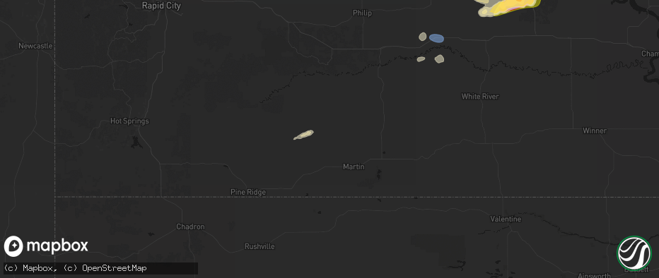 Hail map in Allen, SD on July 25, 2026
