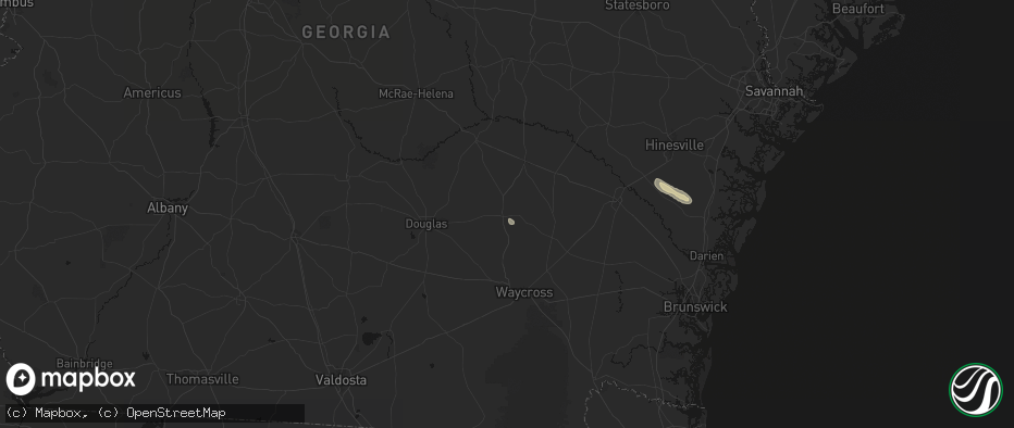 Hail map in Alma, GA on July 25, 2026