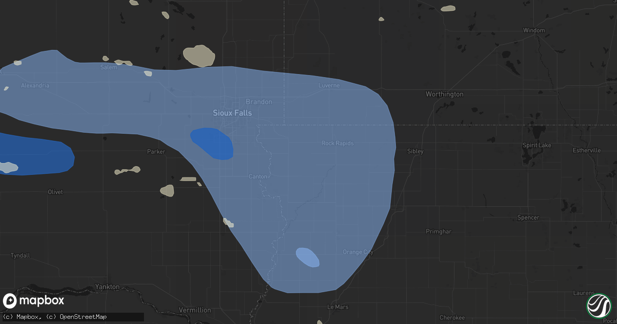 Hail map in Alvord, IA on July 25, 2026