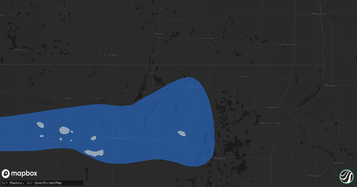 Hail map in Amherst, SD on July 25, 2026