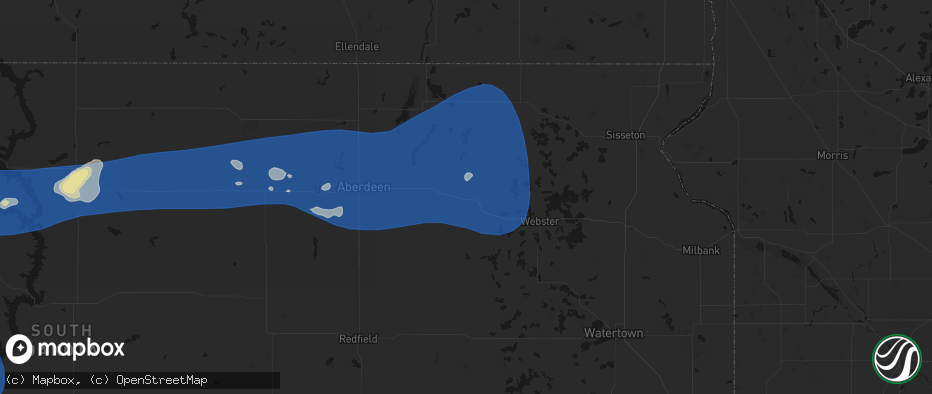 Hail map in Andover, SD on July 25, 2026