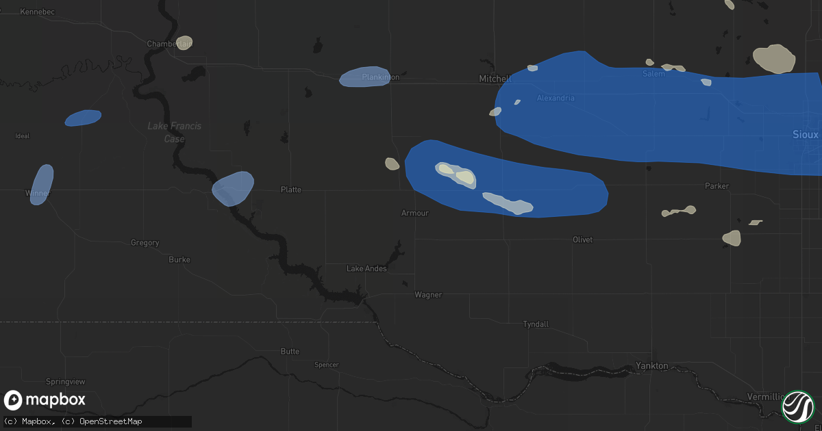Hail map in Armour, SD on July 25, 2026