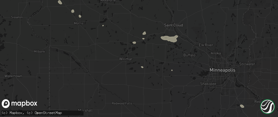 Hail map in Atwater, MN on July 25, 2026
