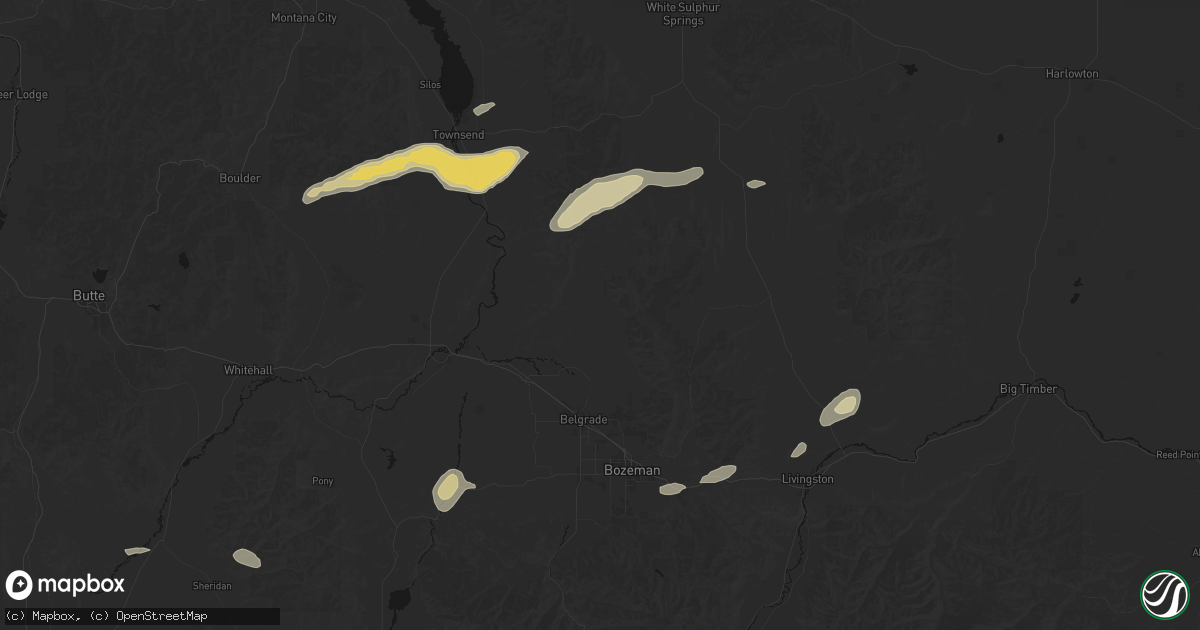 Hail map in Belgrade, MT on July 25, 2026