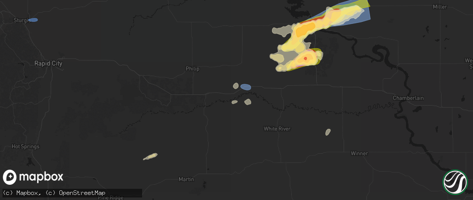 Hail map in Belvidere, SD on July 25, 2026