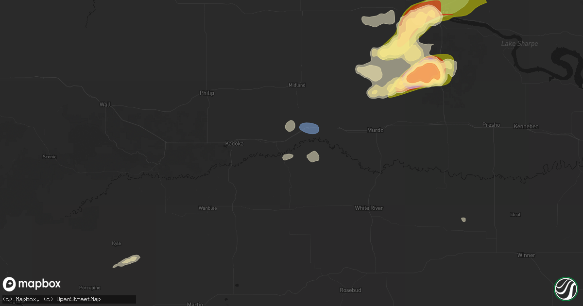 Hail map in Belvidere, SD on July 25, 2026