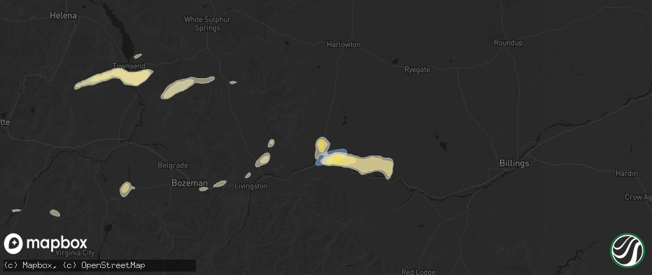 Hail map in Big Timber, MT on July 25, 2026